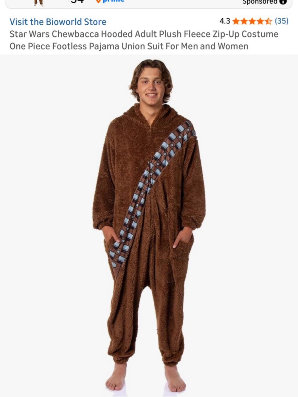 NWOT Star Wars Chewbacca Hooded Plush One-Piece Halloween / Pajama